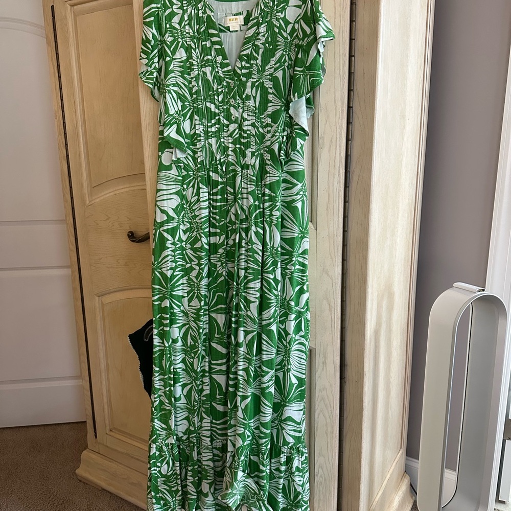Maeve Green and White Tropical Maxi Dress